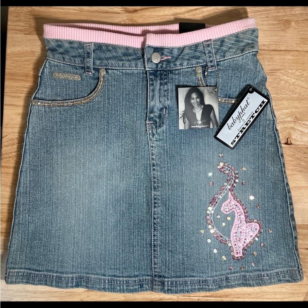 Baby Phat Girlz Denim Sequin Skirt Size 12 Vintage Y2K Pink NWT